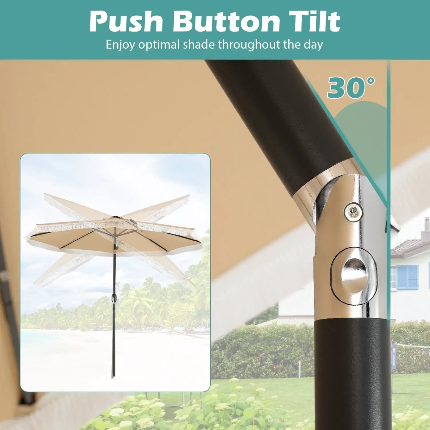 10 Feet Solar Patio Umbrella with 24 LED Lights