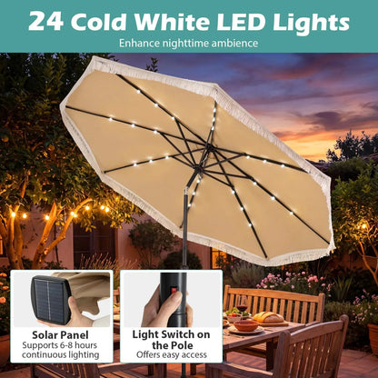 10 Feet Solar Patio Umbrella with 24 LED Lights