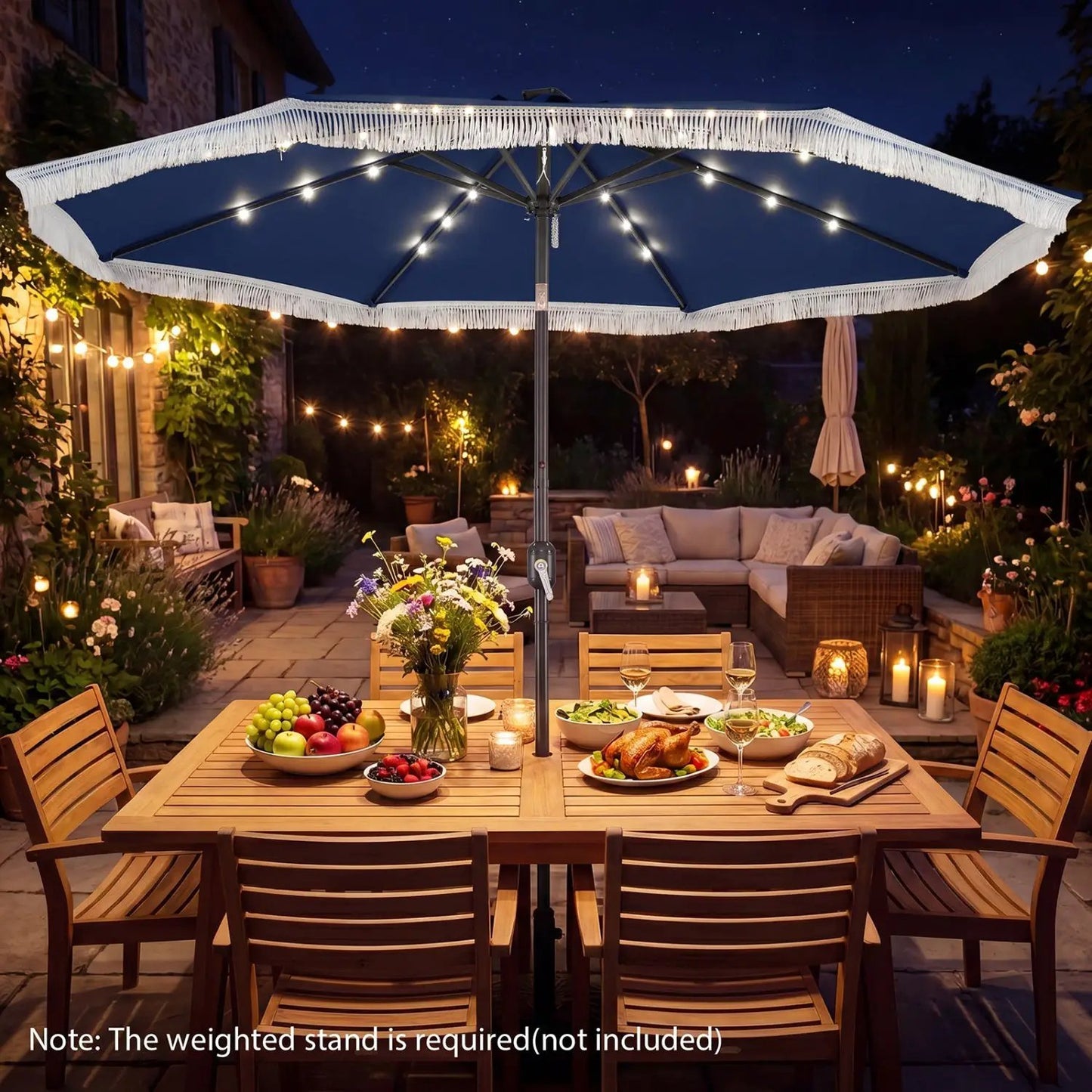10 Feet Solar Patio Umbrella with 24 LED Lights