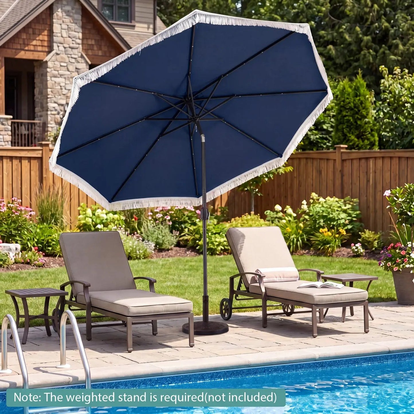 10 Feet Solar Patio Umbrella with 24 LED Lights