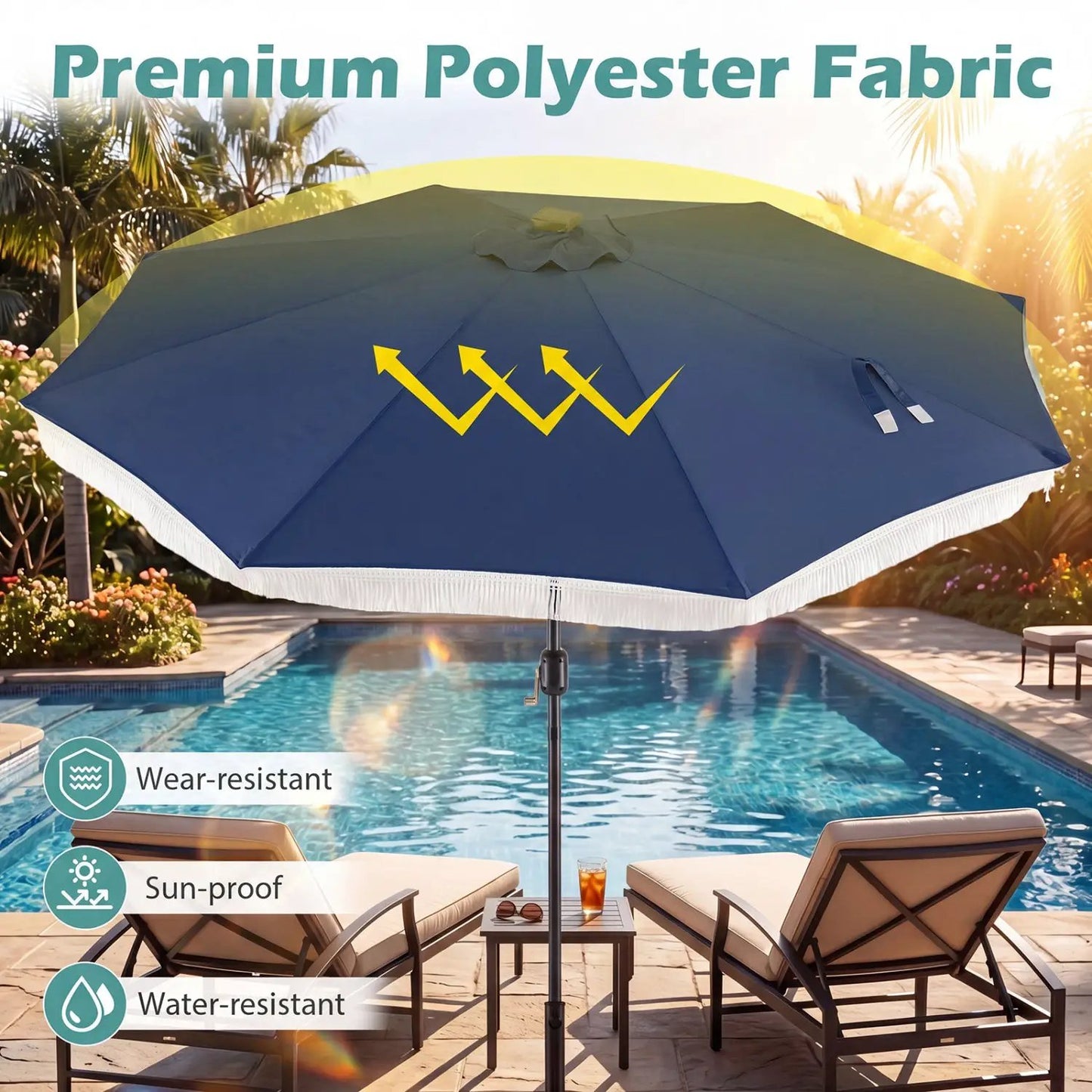 10 Feet Solar Patio Umbrella with 24 LED Lights