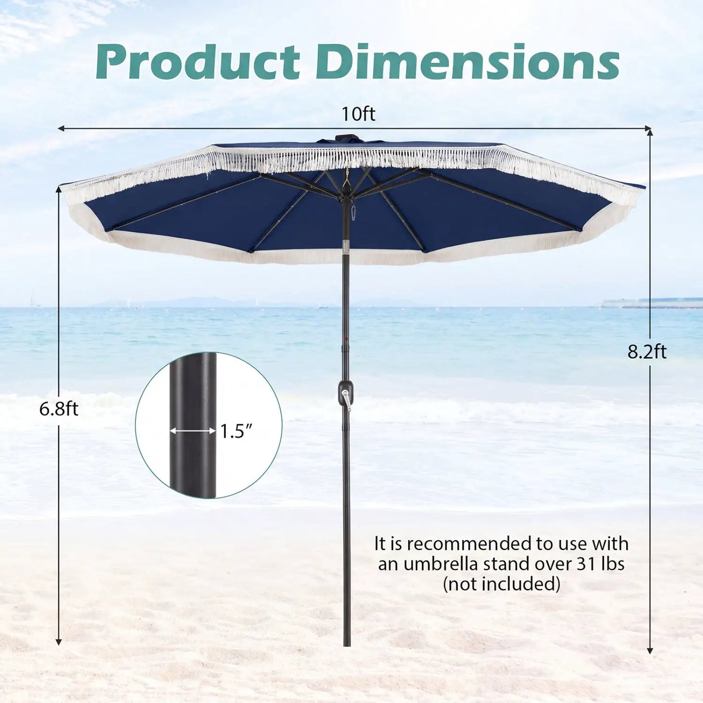 10 Feet Solar Patio Umbrella with 24 LED Lights