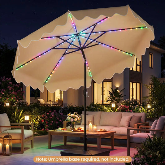10 Ft Solar Patio Umbrella with LED Lights DirectDeals, black pole, multicolor LED ribs on Tampa Home & Garden Store