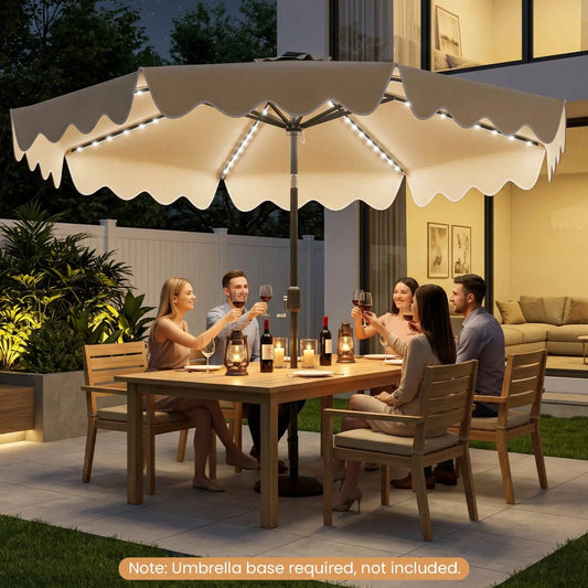 10 Ft Solar Patio Umbrella with LED Lights DirectDeals cream canopy with LED-lit ribs on Tampa Home & Garden Store