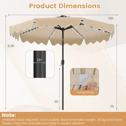 10 Ft Solar Patio Umbrella With LED Lights