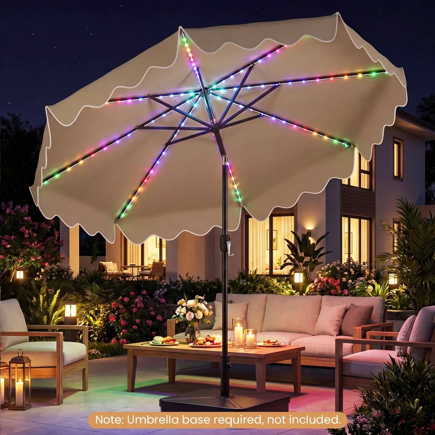 10 Ft Solar Patio Umbrella With LED Lights