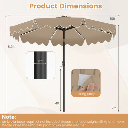 10 Ft Solar Patio Umbrella With LED Lights