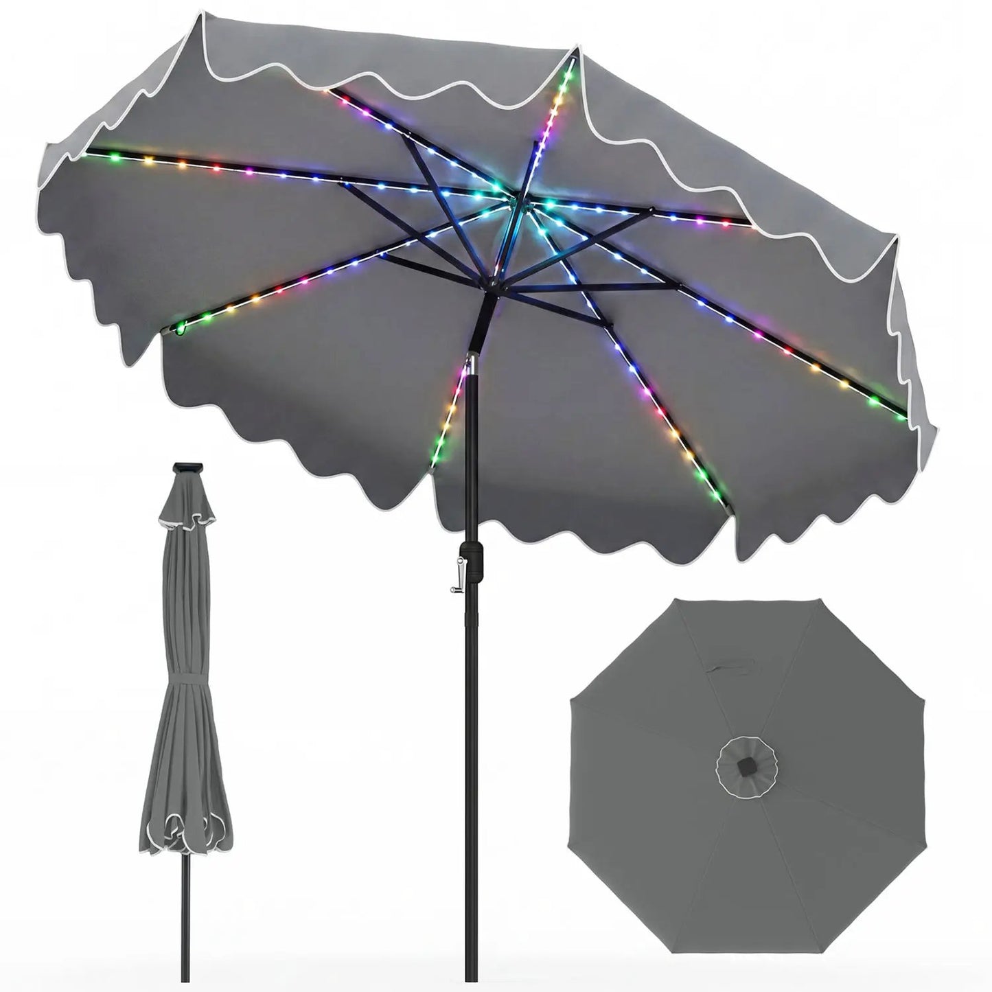 10 Ft Solar Patio Umbrella With LED Lights
