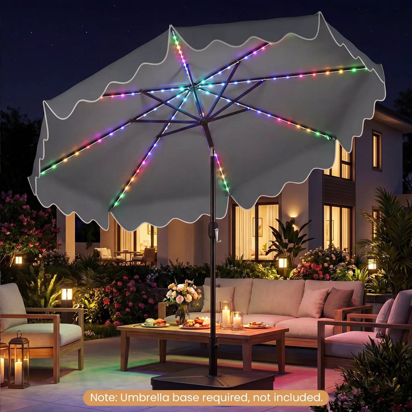 10 Ft Solar Patio Umbrella With LED Lights