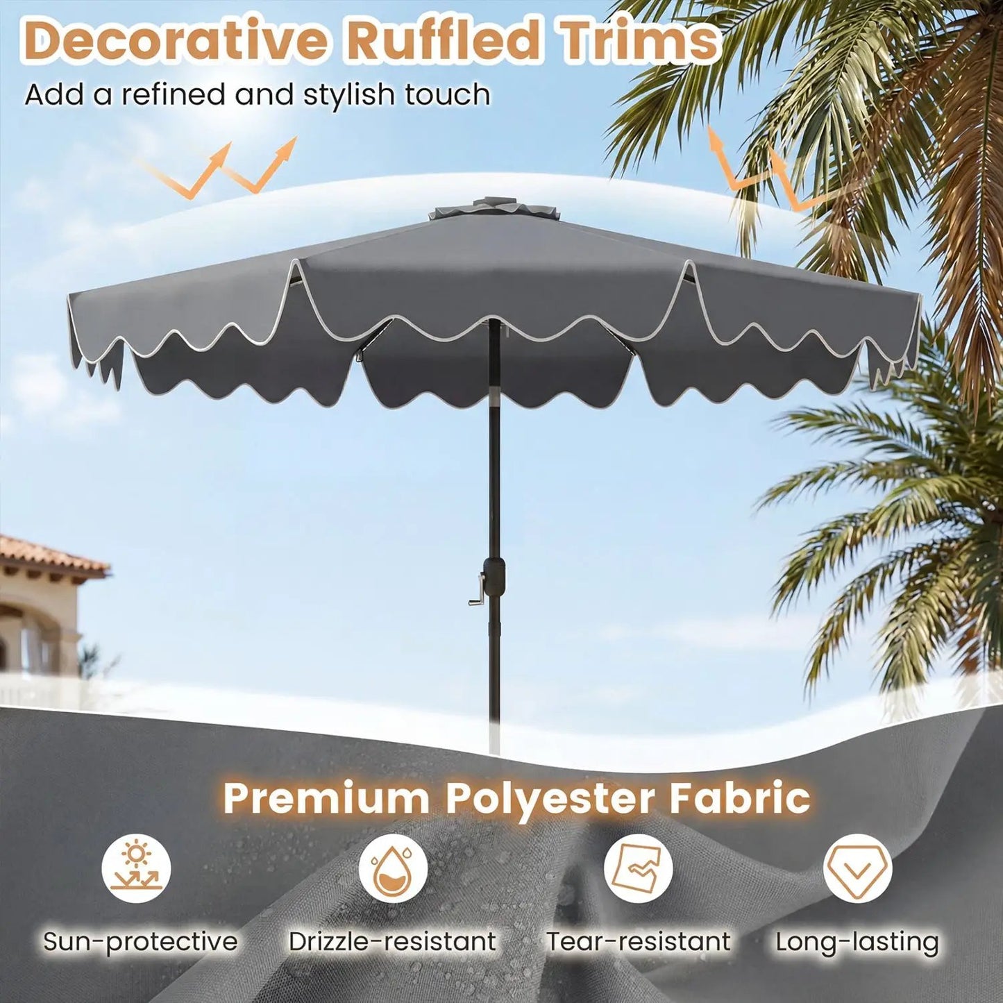 10 Ft Solar Patio Umbrella With LED Lights