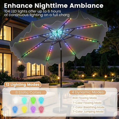 10 Ft Solar Patio Umbrella With LED Lights