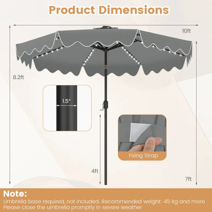 10 Ft Solar Patio Umbrella With LED Lights