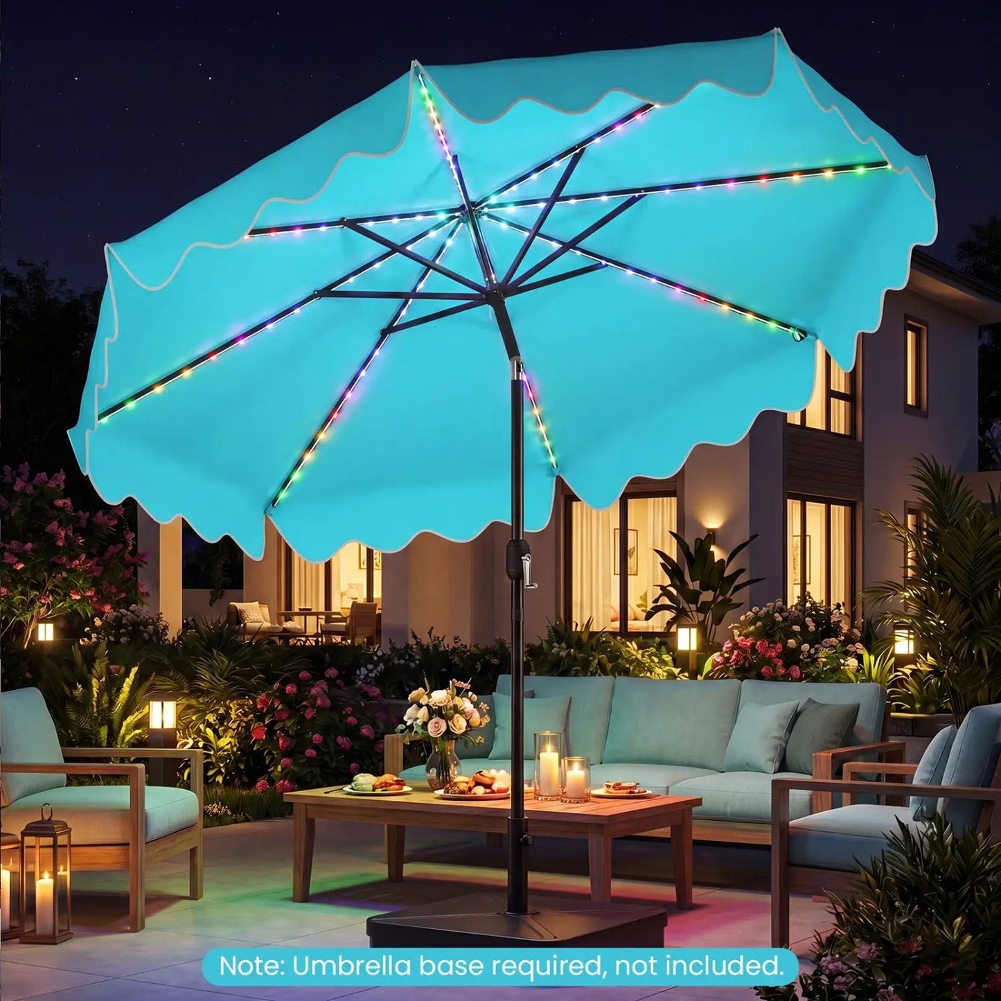10 Ft Solar Patio Umbrella With LED Lights