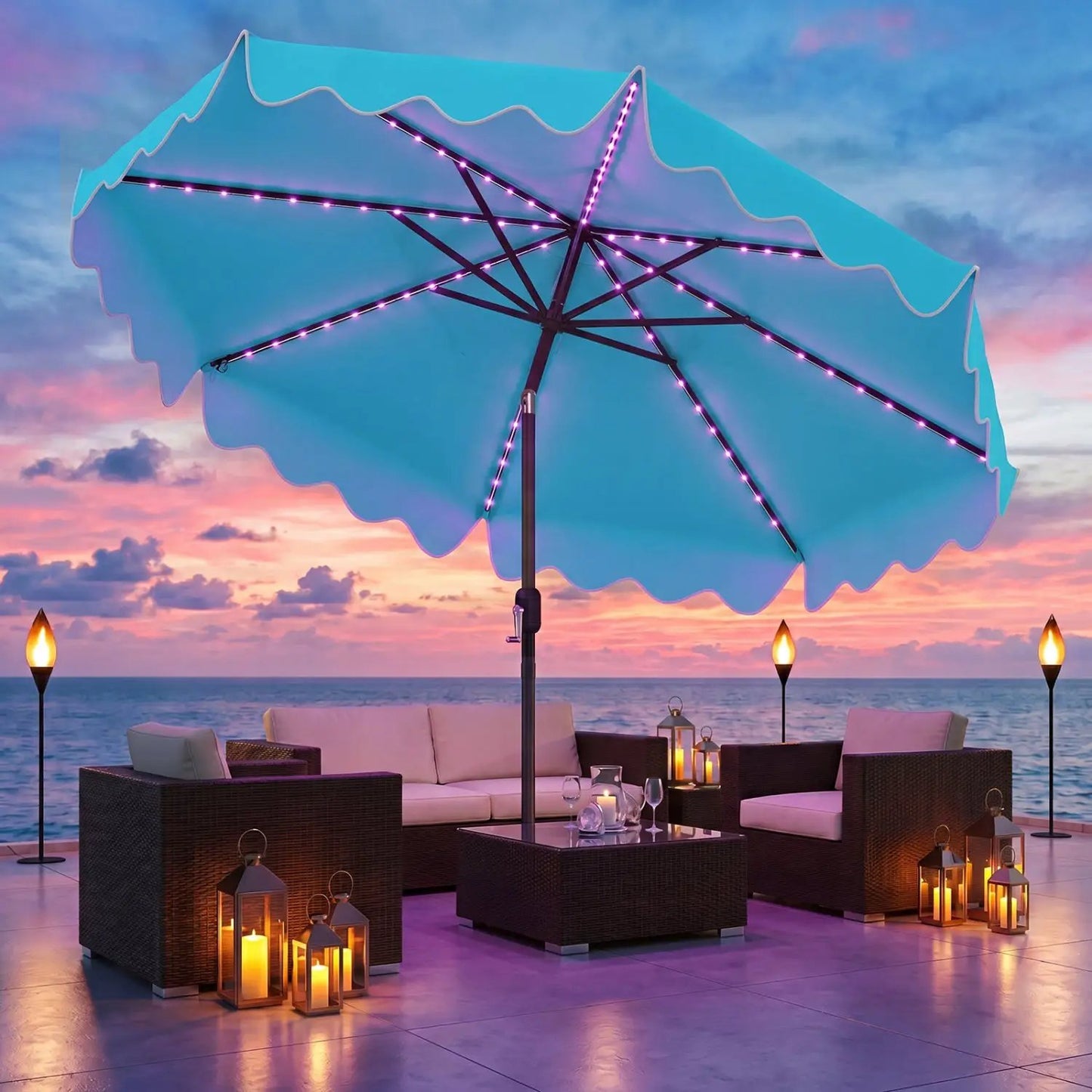 10 Ft Solar Patio Umbrella With LED Lights