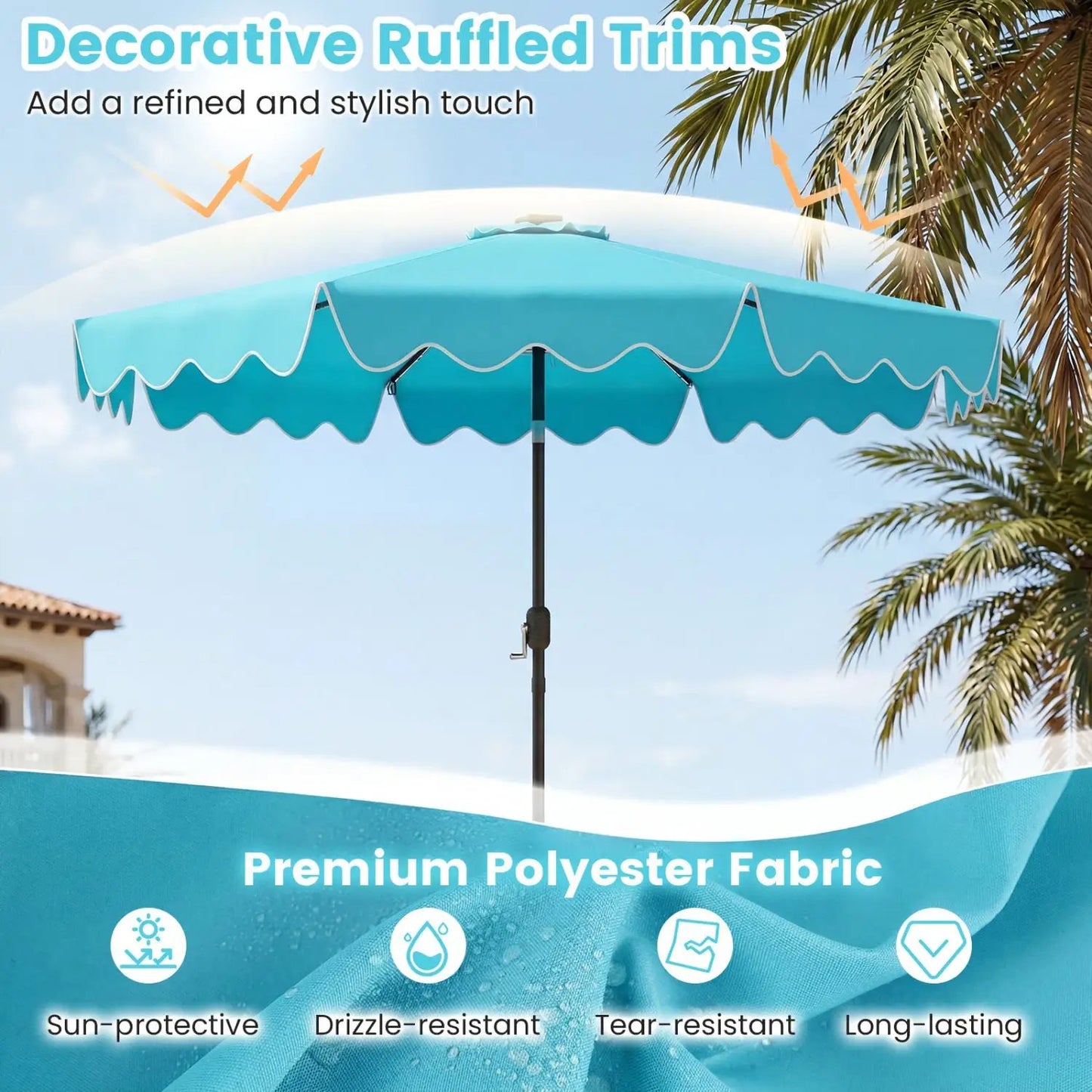 10 Ft Solar Patio Umbrella With LED Lights