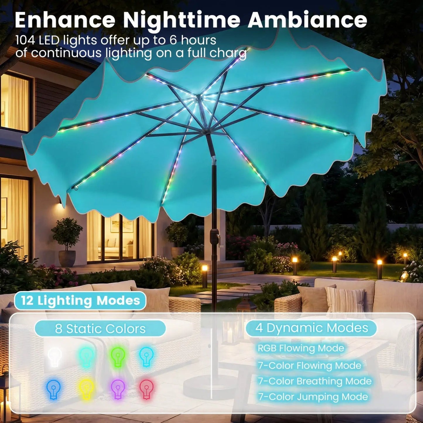 10 Ft Solar Patio Umbrella With LED Lights
