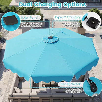 10 Ft Solar Patio Umbrella With LED Lights