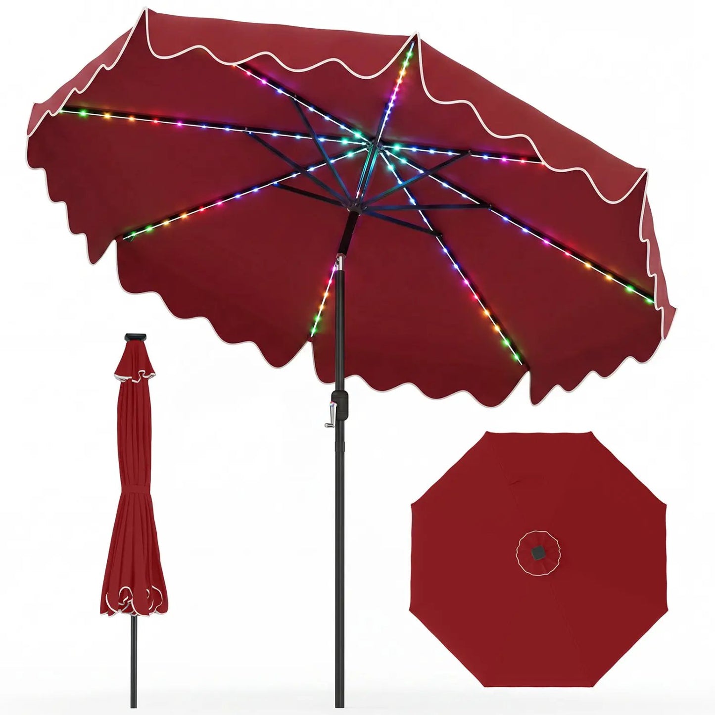 10 Ft Solar Patio Umbrella With LED Lights
