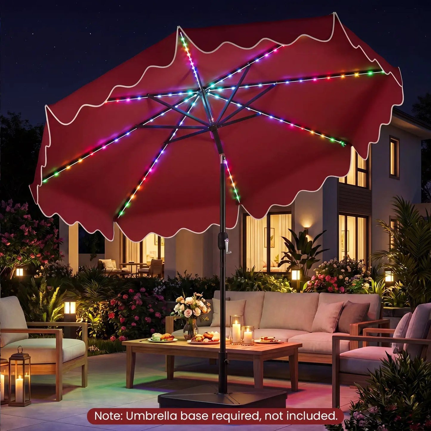 10 Ft Solar Patio Umbrella With LED Lights