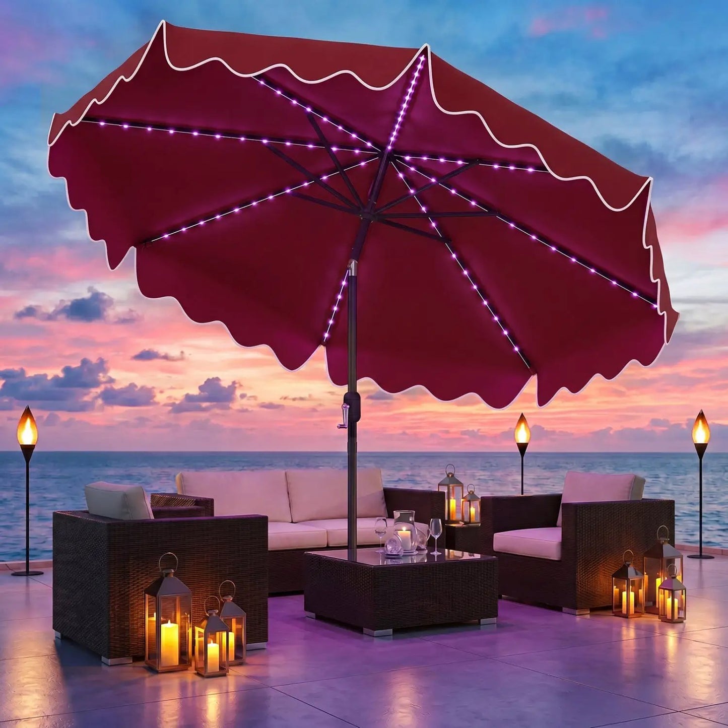 10 Ft Solar Patio Umbrella With LED Lights