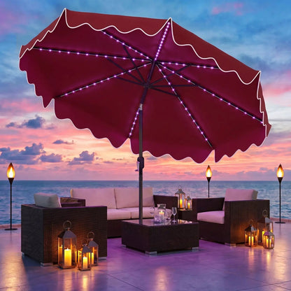 10 Ft Solar Patio Umbrella With LED Lights