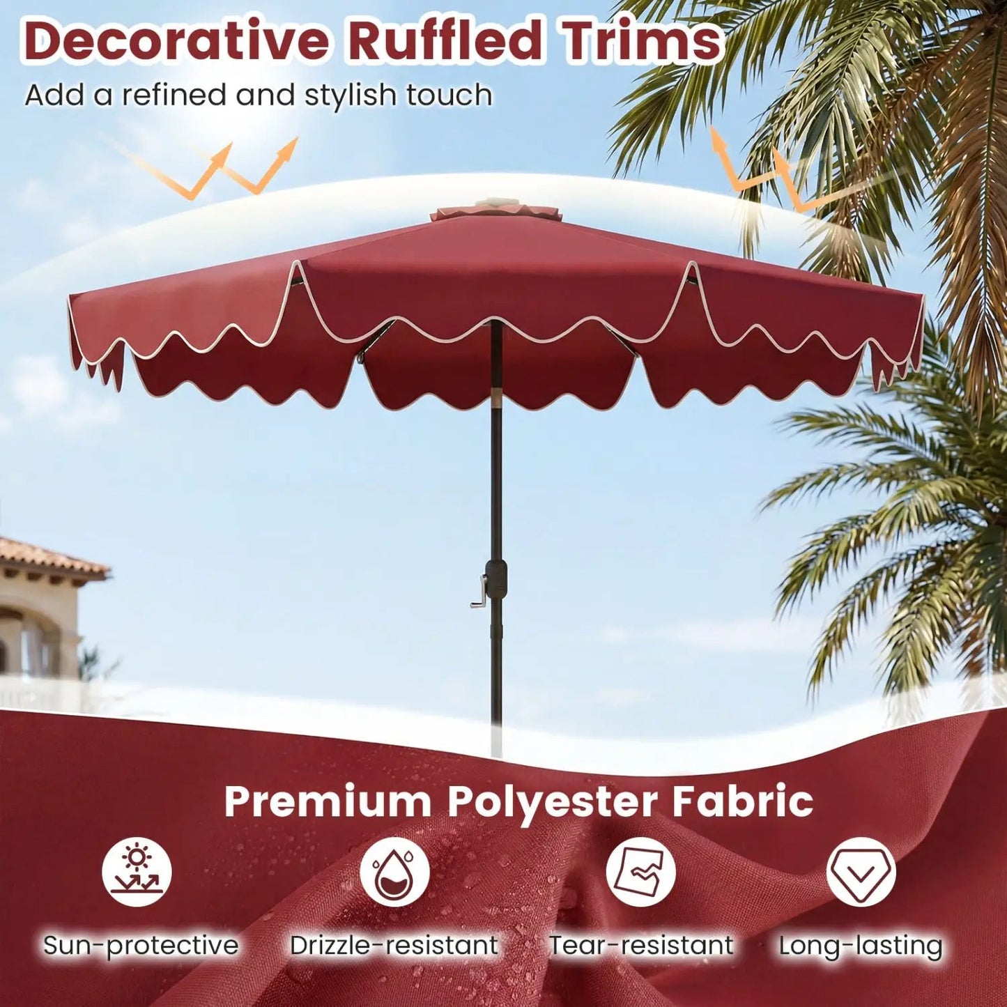 10 Ft Solar Patio Umbrella With LED Lights