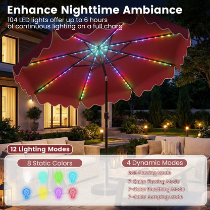 10 Ft Solar Patio Umbrella With LED Lights