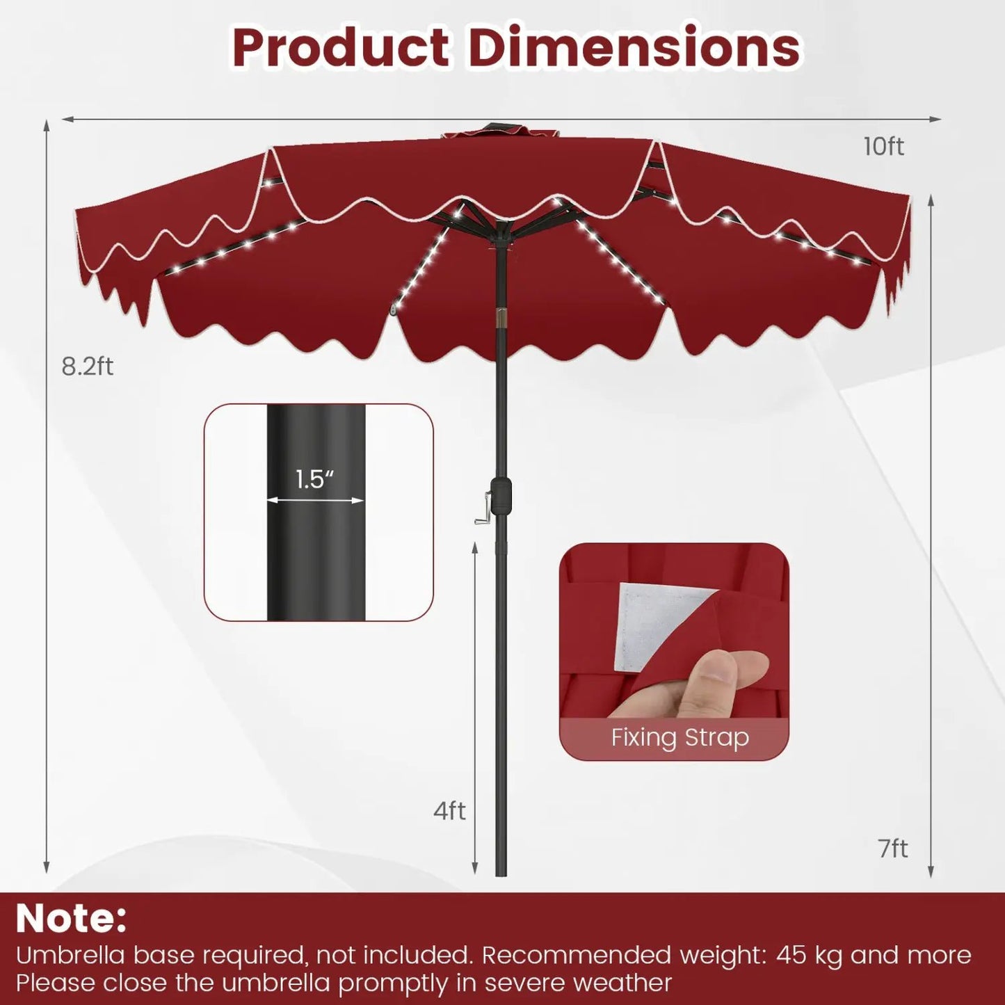 10 Ft Solar Patio Umbrella With LED Lights