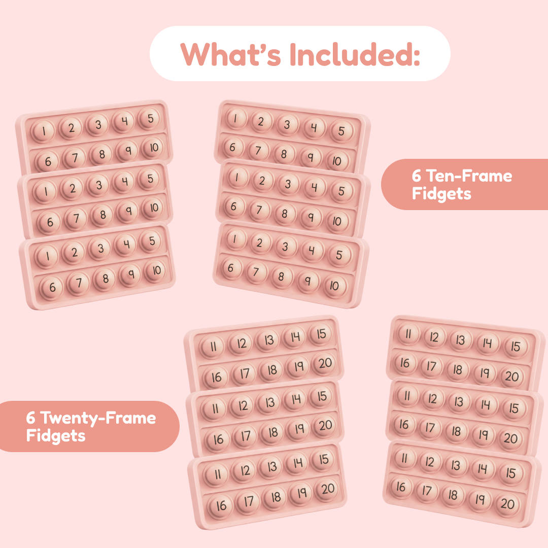 10-Frame Fidgets set by The Fidget Games; 6 ten-frame + 6 twenty-frame pink boards on Tampa Home & Garden Store