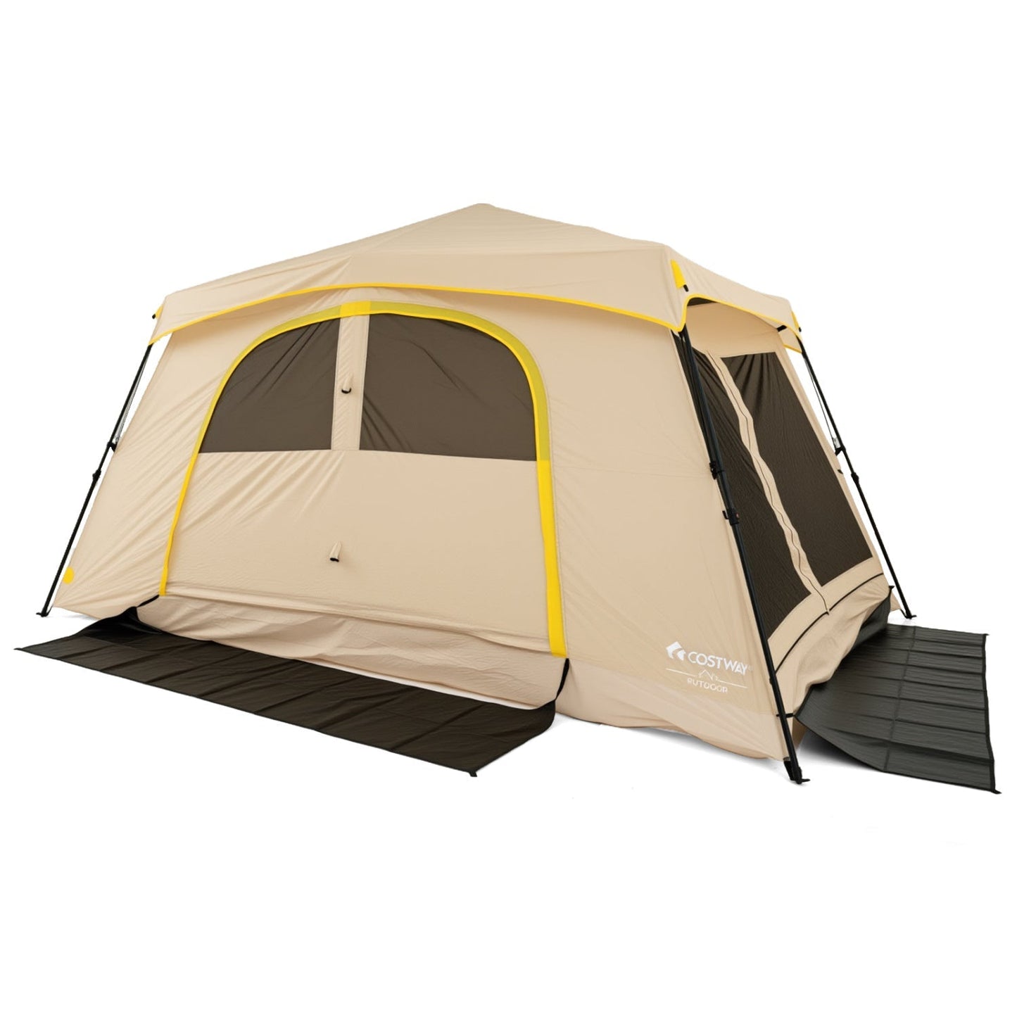 GemGear 10 Person Instant Cabin Tent beige with yellow trim and rainfly, Costway logo visible on Tampa Home & Garden Store