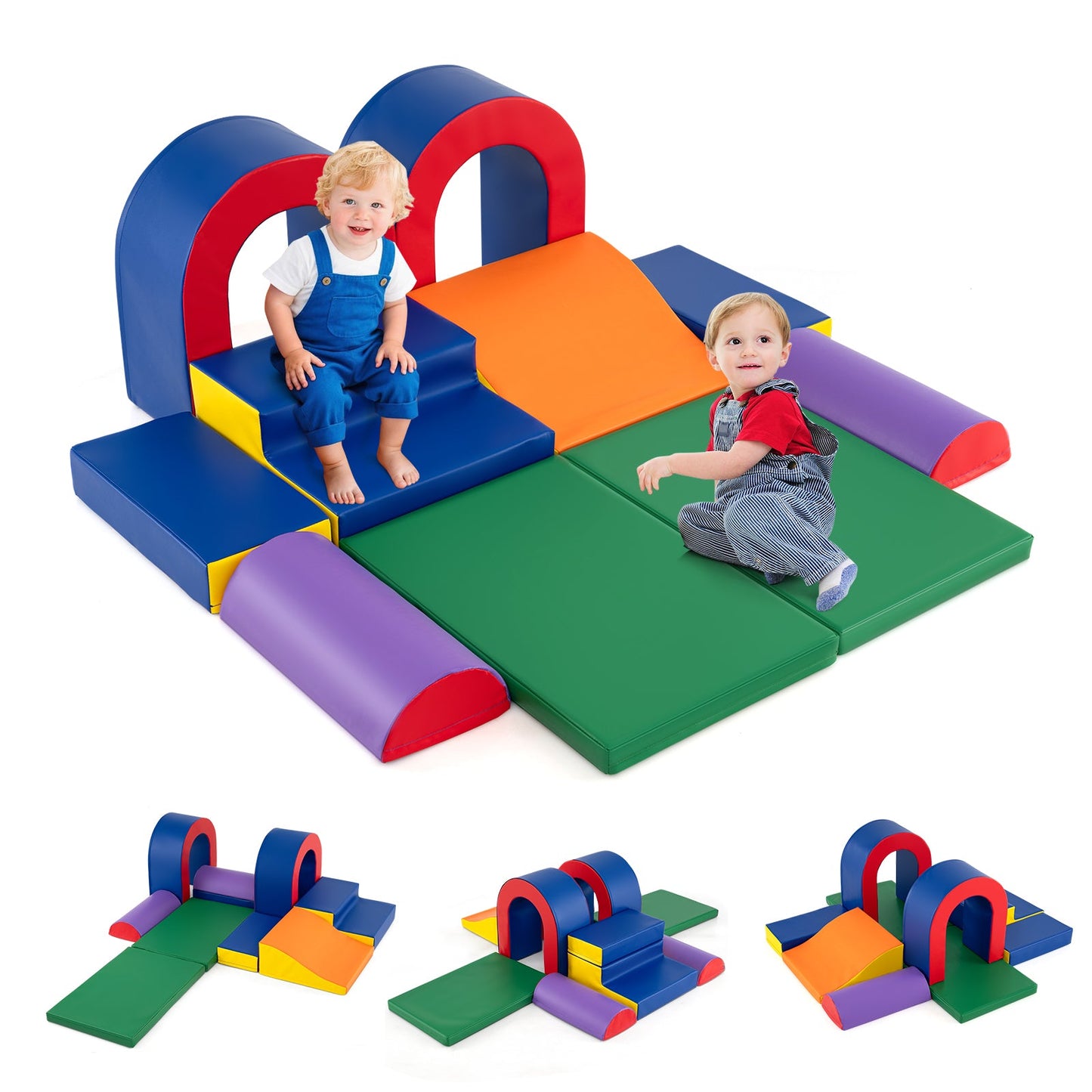 10-Piece Foam Climbing Blocks Soft PU Leather Play Gym Lightweight Baby Climber Structures-Multicolor