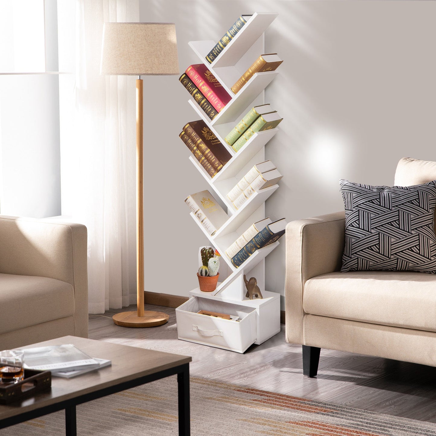 10-tier Tree Bookshelf with Drawer Free