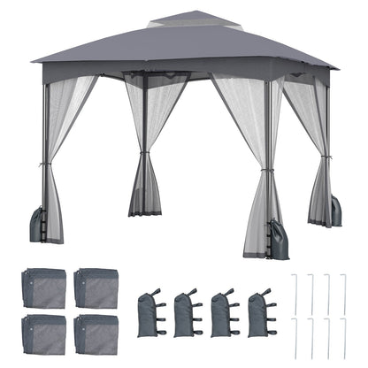 Gazebo de patio resistente de 3 X 3 m con paredes de malla y 4 sacos de arena - Caqui