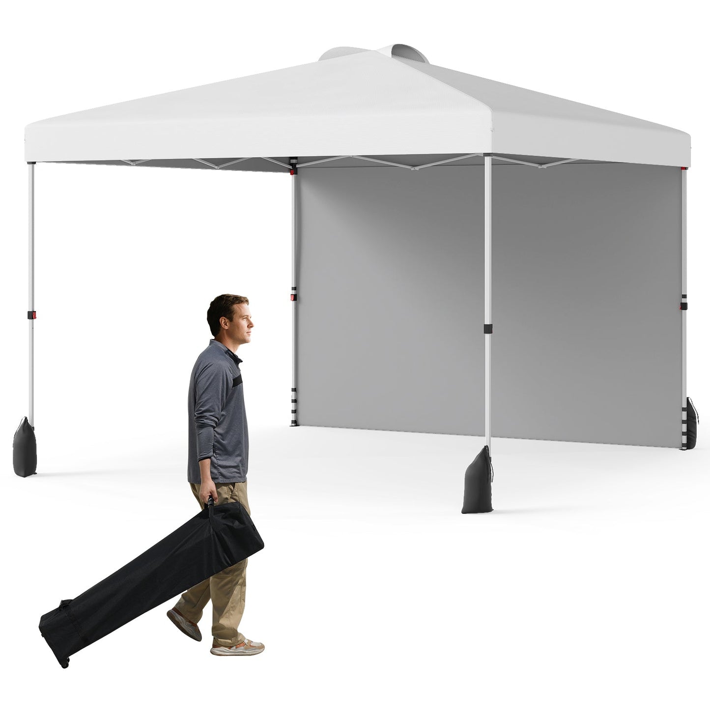 10 X 10 FT Pop up Canopy Tent with 1 Sidewall and Wheeled Bag-Blue