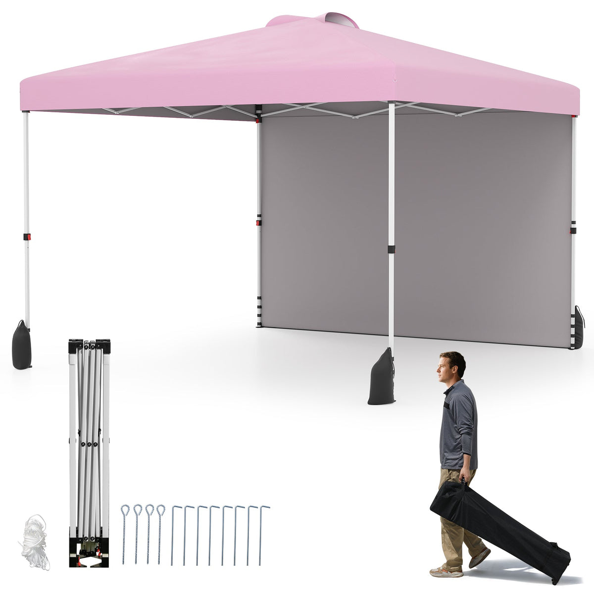 10x10 ft pink pop-up canopy tent with 1 sidewall and wheeled bag GemGear on Tampa Home & Garden Store