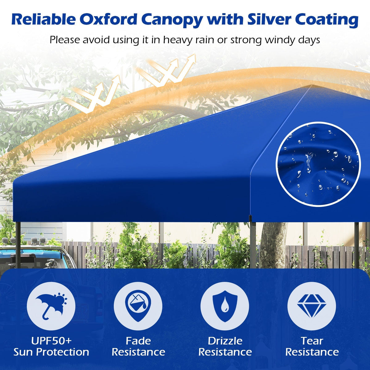 GemGear 10x10 ft blue pop-up canopy tent with Oxford fabric and silver coating on Tampa Home & Garden Store