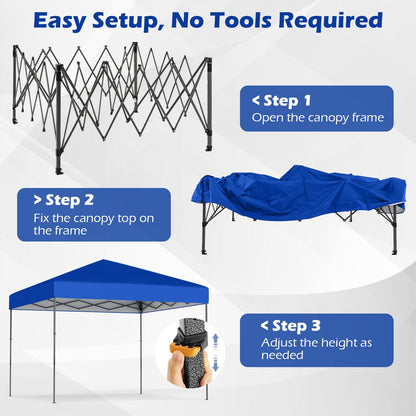 GemGear 10x10 ft pop-up canopy tent with blue top, portable carry bag, and 8 stakes on Tampa Home & Garden Store