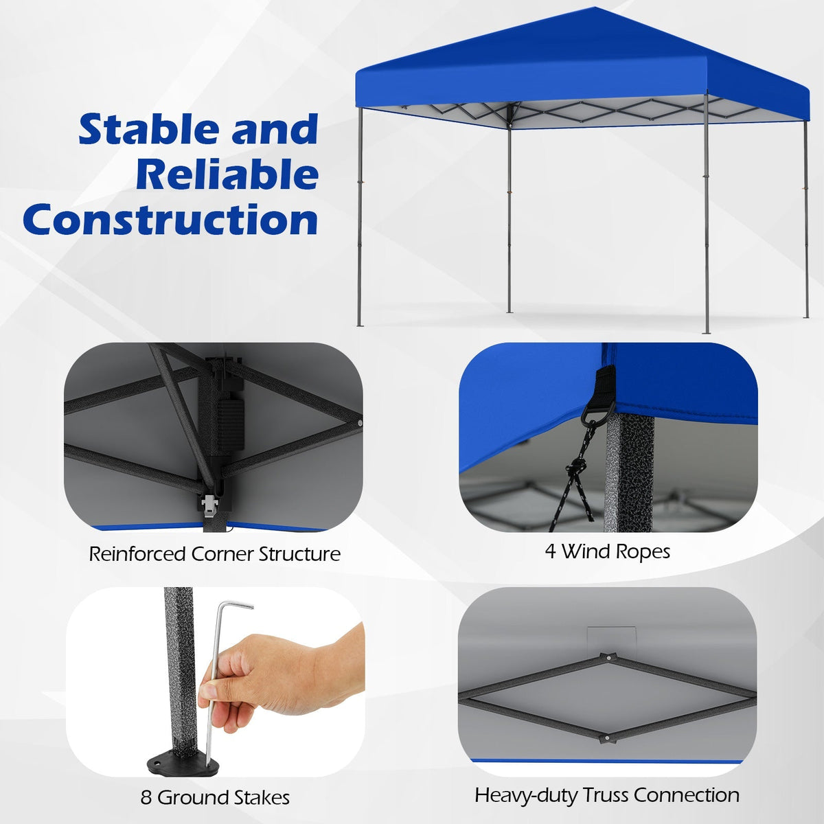 GemGear 10x10 ft pop up canopy tent, blue canopy, with carrying bag and 8 stakes on Tampa Home & Garden Store