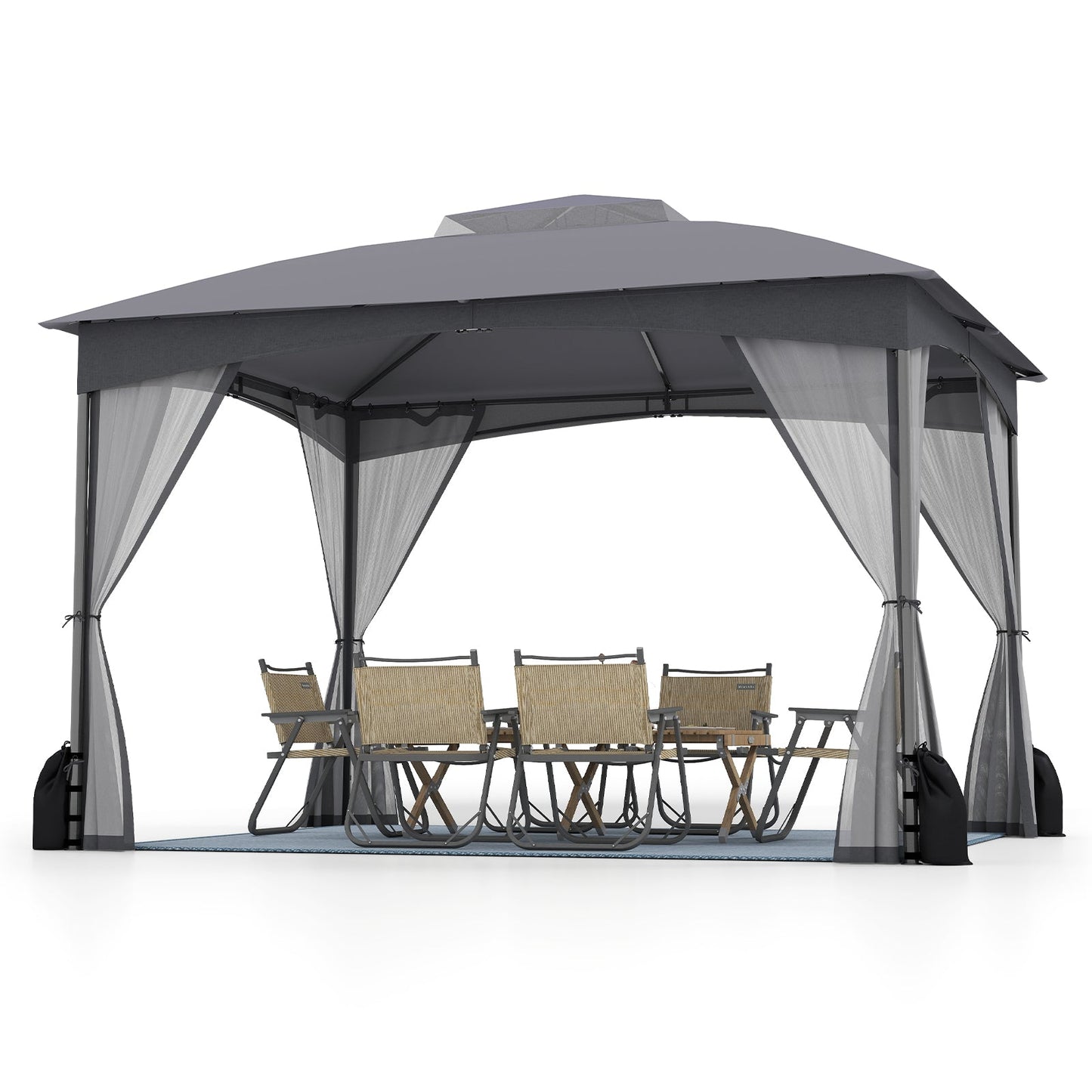 10 X 12 FT Patio Gazebo with Netting Walls with 4 Sandbags-Gray