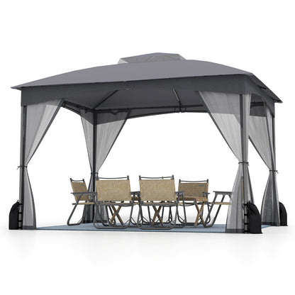 10 X 12 FT Patio Gazebo with Netting Walls with 4 Sandbags-Gray