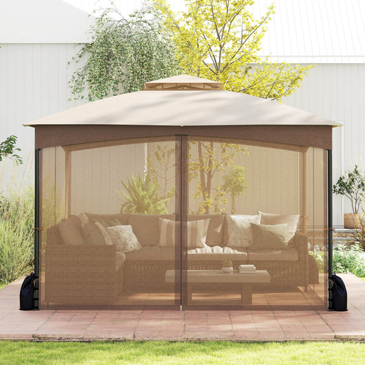 10 X 12 FT Patio Gazebo with Netting Walls with 4 Sandbags-Khaki
