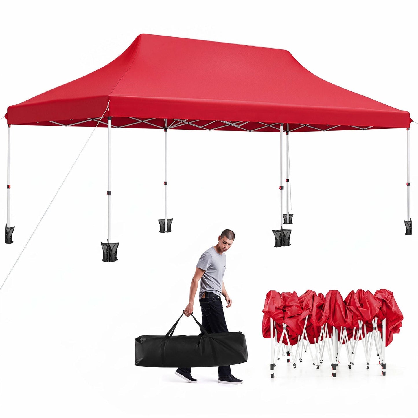 Pop Up Canopy Tent 10x20 ft red by DirectDeals with carry bag and steel frame on Tampa Home & Garden Store