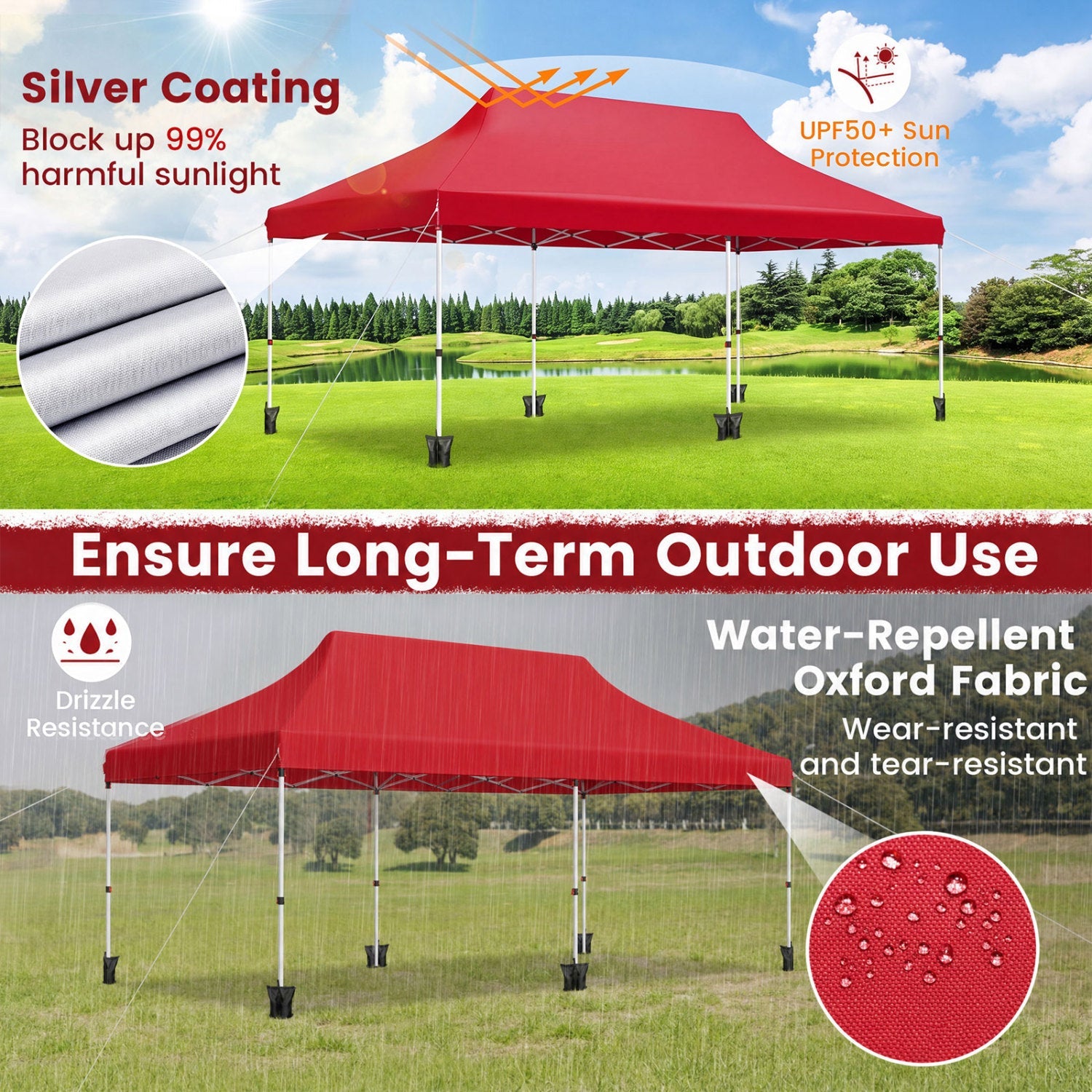 DirectDeals pop up canopy tent 10x20 ft red with carry bag on green lawn on Tampa Home & Garden Store