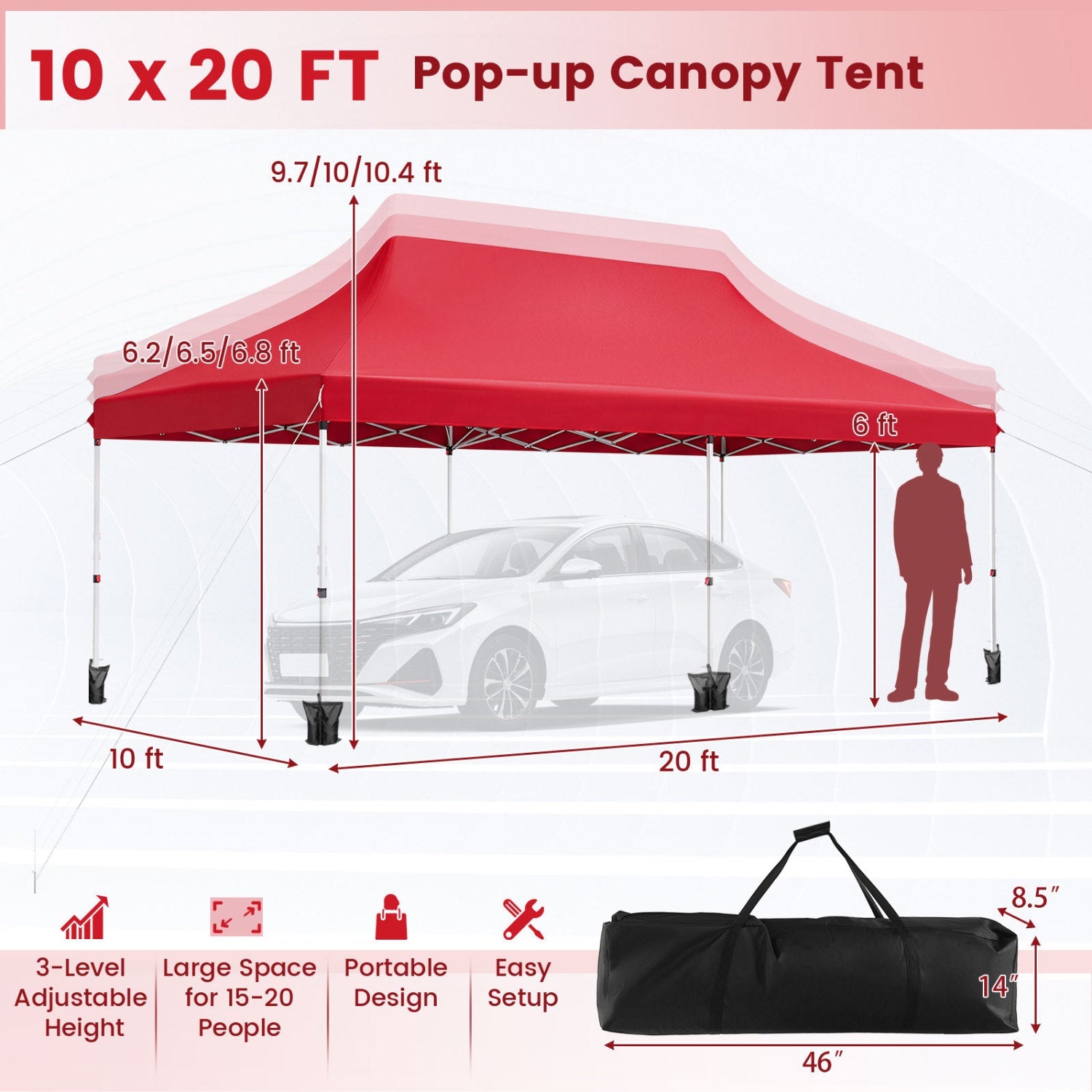 DirectDeals Pop Up Canopy Tent 10x20 ft red with carry bag portable space for 15–20 people on Tampa Home & Garden Store