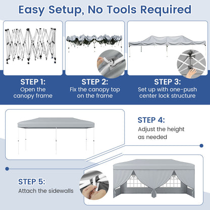 10 X 20 Feet Pop up Canopy Tent Instant Setup with 6 Sidewalls