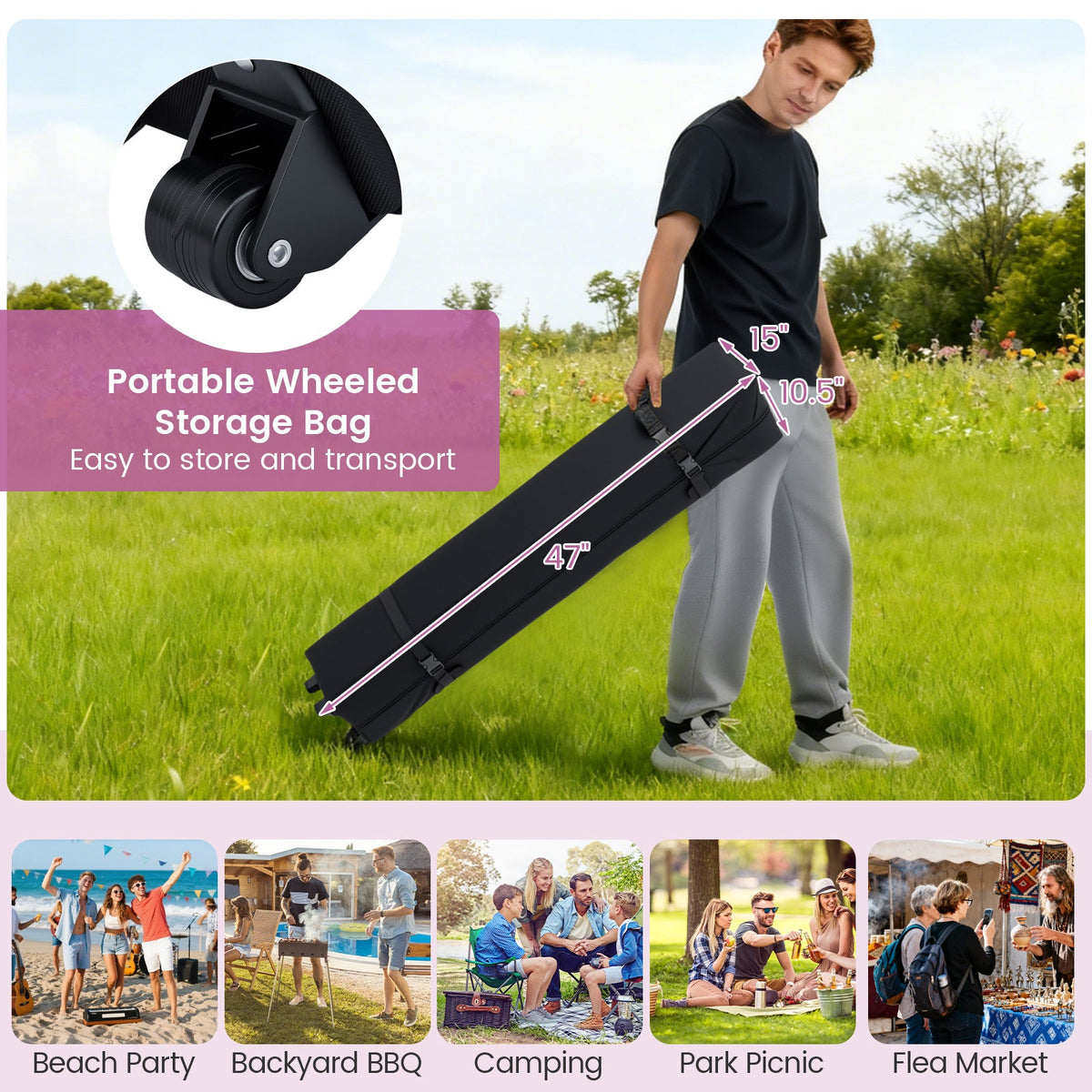 GemGear portable wheeled storage bag for a 10x20 pop-up canopy tent in black on Tampa Home & Garden Store