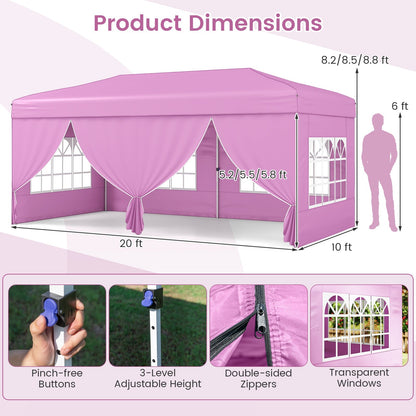 GemGear 10x20 ft pink pop-up canopy tent with 6 sidewalls and transparent windows on Tampa Home & Garden Store