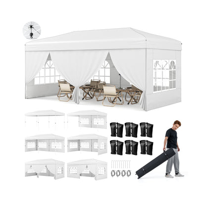 GemGear 10x20 ft white pop up canopy tent with 6 sidewalls and indoor dining setup on Tampa Home & Garden Store
