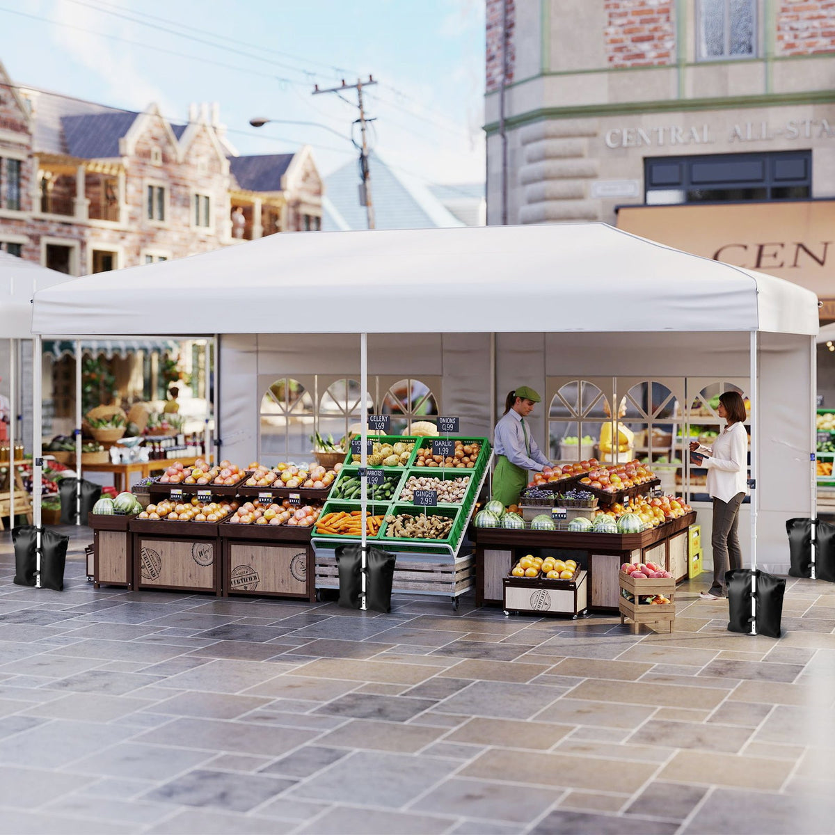 10x20 ft pop up canopy tent with 6 sidewalls by GemGear, white fabric for outdoor market on Tampa Home & Garden Store