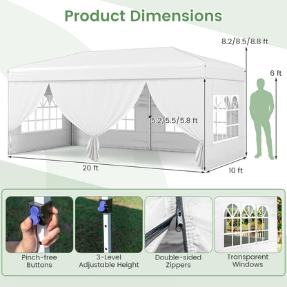 10x20 ft GemGear pop-up canopy tent with 6 sidewalls adjustable height on Tampa Home & Garden Store